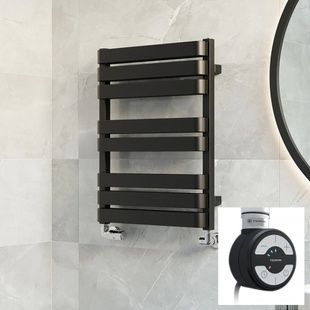 Рушникосушка електрична Terma Warp T 655x500 Black mat, тен MOA праворуч