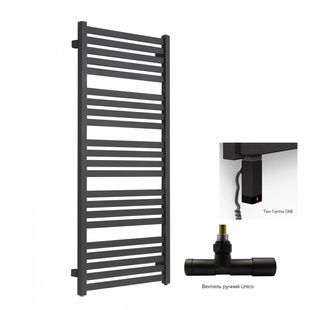 Рушникосушка комбінована Terma Marlin 1185x430 Black mat, тен ONE + вентиль Unico
