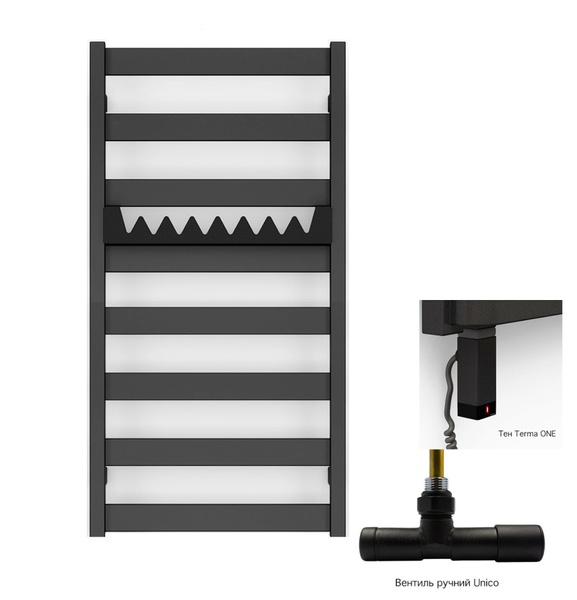 Рушникосушка комбінована Terma VIVO 910x500 Black mat, тен ONE + вентиль Unico