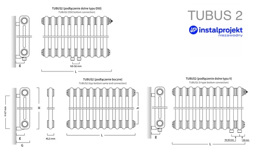 Трубчатий радіатор Instal Projekt Tubus 2 1800x394 mm, Black mat (нижнє 50 mm)