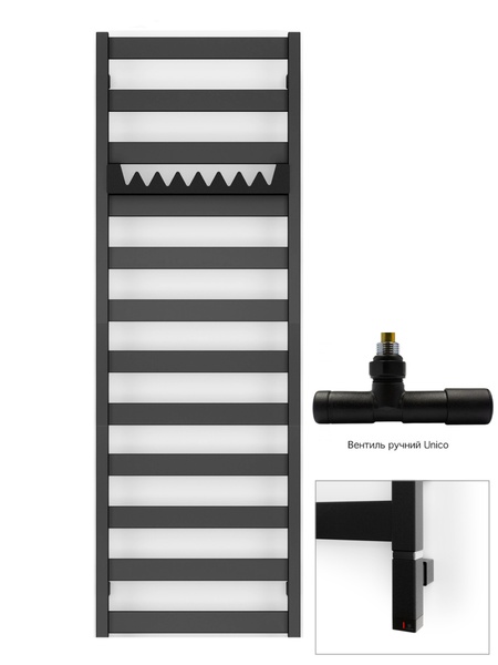 Рушникосушка комбінована Terma VIVO 1390x500 Black mat, тен ONE + вентиль Unico